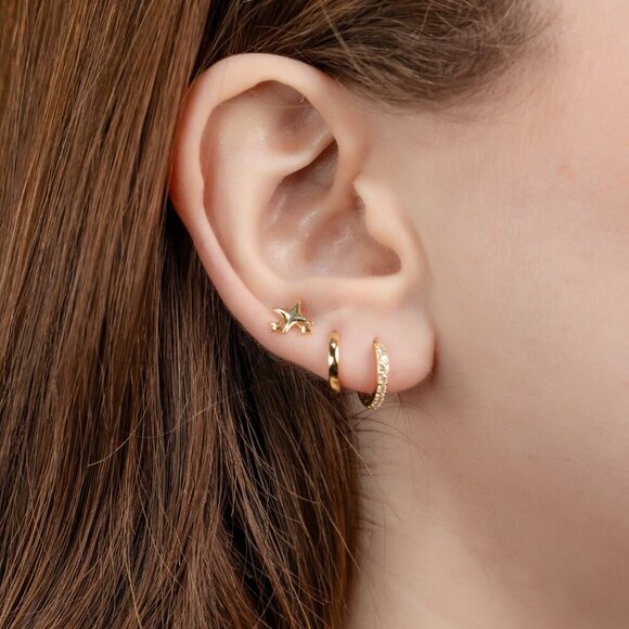 925 Sterling Silver Star Earring Set,Everyday Dainty Earring Stack - Picture 2 of 3